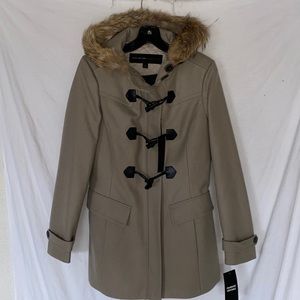 Marc New York Tan Wool Coat with real fur hood new w/tags